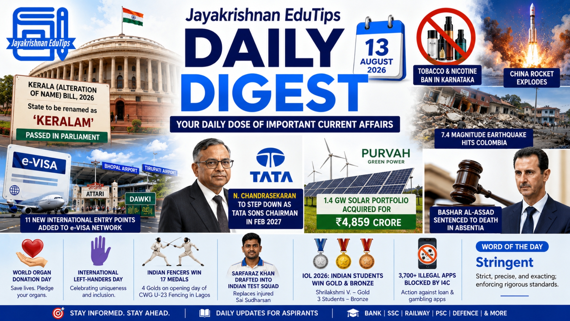 EduTips Daily CA Bullet Points (13 August 2026)